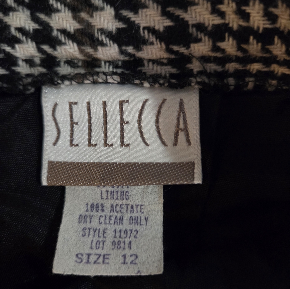 Classic Black & White Plaid Pencil Skirt 100% Wool Vtg Size 12 - Picture 3 of 6